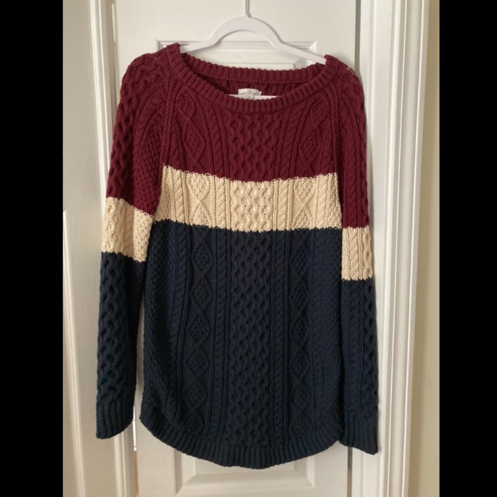 LL Bean Signature tricolor Fisherman Sweater Size S